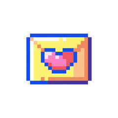 Fototapeta premium Pixel art Love Mail Icon. Vector Pixel 8bit Envelope with Heart. 80s 90s Retro Game Decor For Valentine's Day. Pixelated Romantic Digital Message Sticker Illustration on white background. 