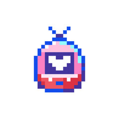 Obraz premium Pixel art Digital Pet Game Icon. Vector Pixel 8bit Handheld Device. 80s 90s Retro Game Decor For Valentine's Day. Pixelated Geek Classic Sticker Illustration on white background. 