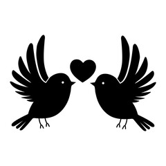 Silhouette of two birds with a heart on a white background. Vector illustration for Valentine's Day, wedding.Romantic greeting card. Love symbol.