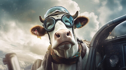 Cow as Pilot - obrazy, fototapety, plakaty