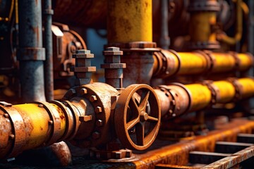Pipes and valves at an oil refinery, Generative AI
