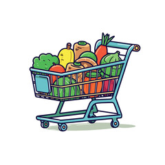 Grocery shopping cart flat vector illustration. Grocery shopping cart hand drawing isolated vector illustration