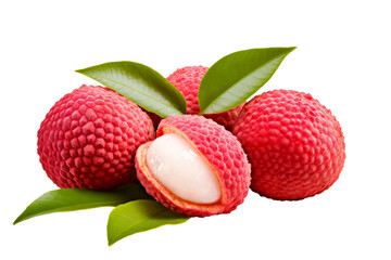 Lychee fruit composition with pulp and leaves png - obrazy, fototapety, plakaty