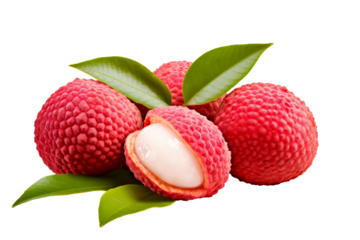 Lychee fruit composition with pulp and leaves png