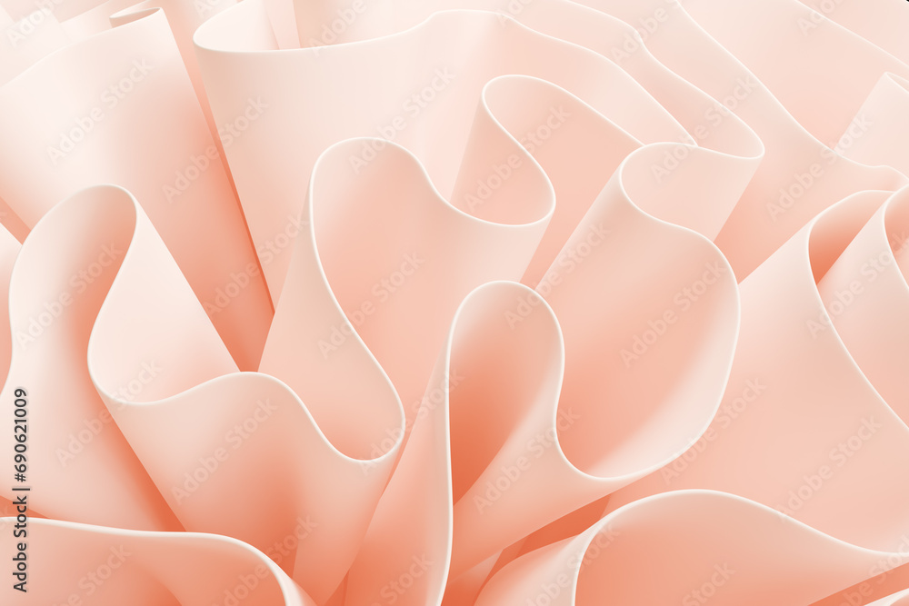 Aufkleber wavy pleated layers of ruffles. abstract peach background.3d rendering
