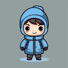 cute boy icon vector thick outline playing ski