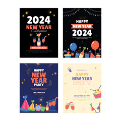 Fototapeta na wymiar Pack of New Year Celebrations Postcards