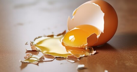 Yolk and Shell - Broken egg on the floor with copy space. - obrazy, fototapety, plakaty