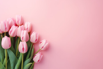 Beautiful composition spring flowers. Bouquet of pink tulips