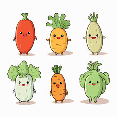 veggies characters set of 4 flat vector illustration. veggies characters set of 4 hand drawing isolated vector illustration