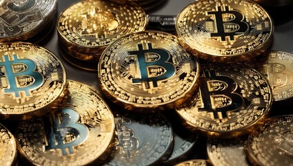 Fototapeta na wymiar A Stack of Shining Bitcoin Coins