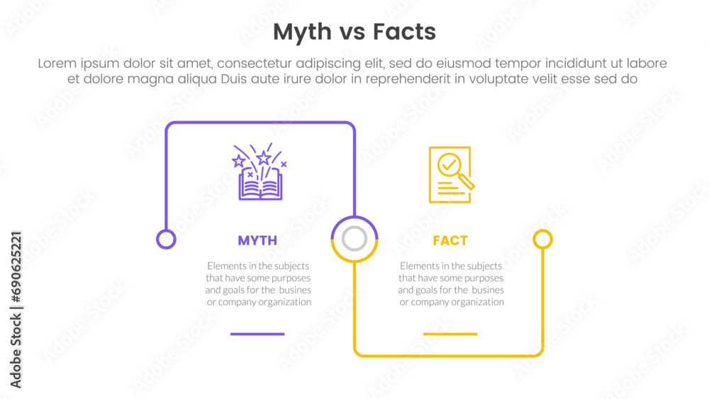 Poster fact vs myth comparison or versus concept for infographic template banner with square outline linked