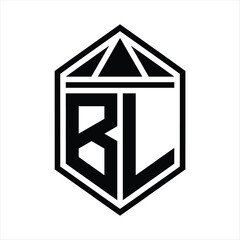 BL Letter Logo monogram simple hexagon shield shape with triangle crown isolated style design