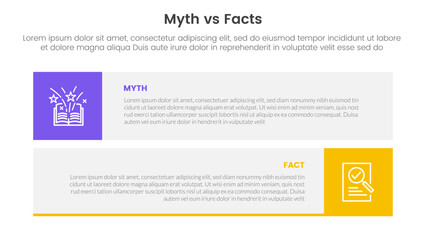 fact vs myth comparison or versus concept for infographic template banner with long rectangle box horizontal stack with two point list information