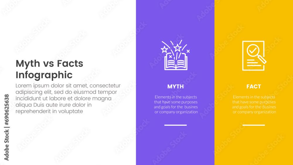 Poster fact vs myth comparison or versus concept for infographic template banner with big column banner on 