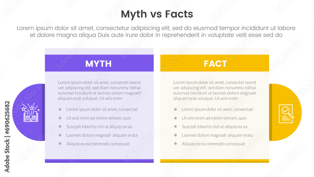 Poster fact vs myth comparison or versus concept for infographic template banner with table box and circle 