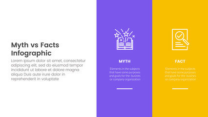 fact vs myth comparison or versus concept for infographic template banner with big column banner on right layout with two point list information - obrazy, fototapety, plakaty