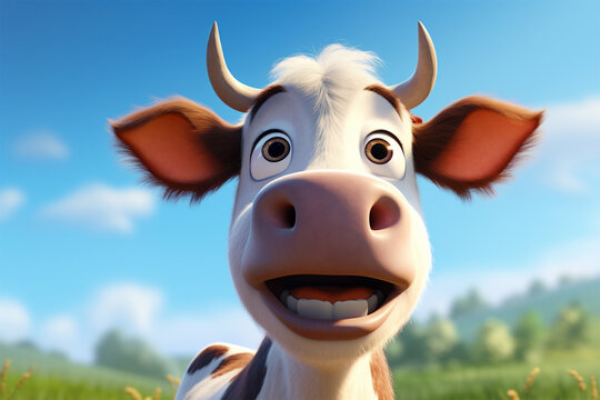 cartoon illustration of a cute cow smiling