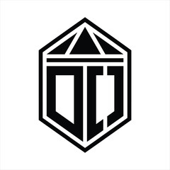 DO Letter Logo monogram simple hexagon shield shape with triangle crown isolated style design
