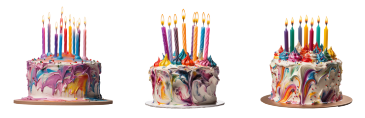 Set of birthday cake with candles, cut out - stock png.