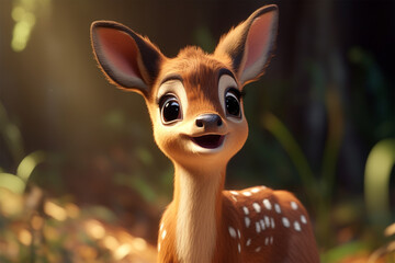 cartoon illustration of a cute deer smiling
