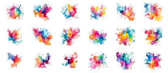 Big set of colorful watercolor spots, cut out - stock png.