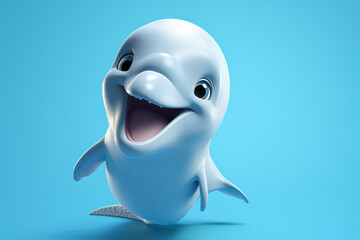 cartoon illustration of a cute dolphin smiling
