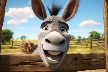 cartoon illustration of a cute donkey smiling
