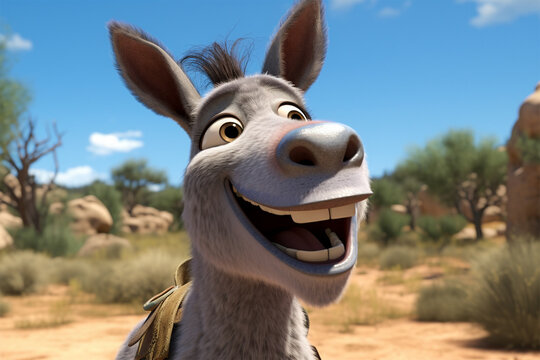 cartoon illustration of a cute donkey smiling