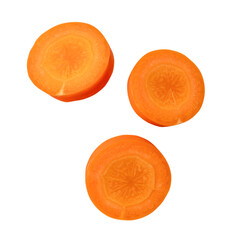 Top view set of fresh beautiful orange carrot slices isolated with clipping path in png file format