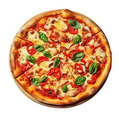 a realistic illustration of a pizza margarita, tomato, mozzarela, basil, Ai Generative
