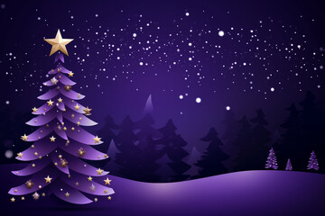 Fantasy purple Christmas tree stars night sky art