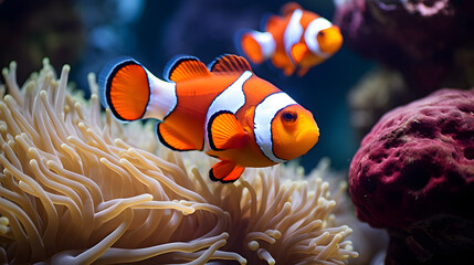 Naklejka na ściany i meble Clown anemonefish or mphiprion percula under the sea