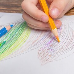Close-up of Artistic Kid Sketching on Paper