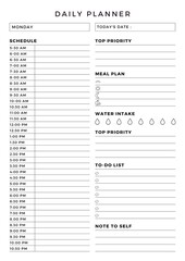 Minimalist planner pages templates. Daily Planner. Organizer page, diary and daily control Book, notes for the day.