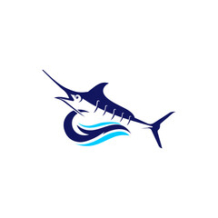 Flying Swordfish Blue Illustration Logo Design