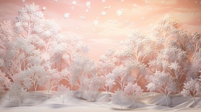Peach Fuzz color of the year 2024 Christmas festive background. New 2024 trending Peach Fuzz color. Colour trend palette.