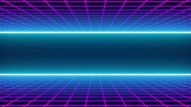 3D animation - Loopable animated retro synthwave style 3d neon mesh on a dark background at 60 fps