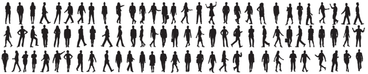 Business people silhouette, man and woman team, isolated on white background