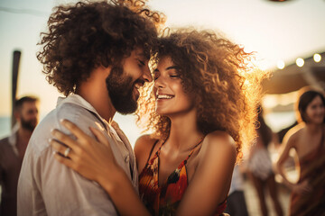 Fototapeta premium Generative AI picture of perfect romantic couple celebrating wedding party