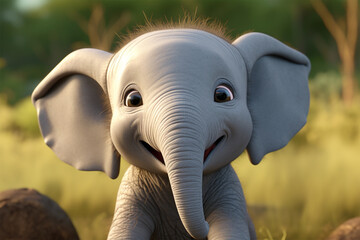 cartoon illustration of a cute elephant smiling