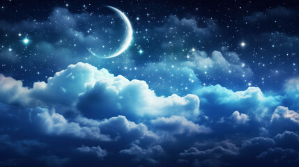 Obraz na płótnie Canvas Starry Night Sky with Moon And Clouds