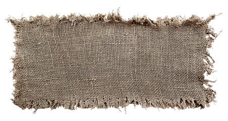 Burlap texture. A piece of torn burlap on a white background. Canvas. Packing material