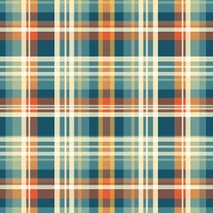 Fototapeta premium Tartan plaid textured pattern. Simple background in blue and orange colors