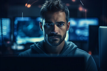 Generative AI portrait of cyberpunk system administrator programmer hacker person