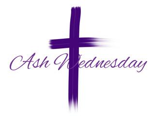 Paint purple of cross and ash Wednesday text on white background