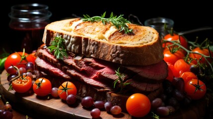 Healthy Delicious Beef Sandwich On Dark , Background Images , Hd Wallpapers