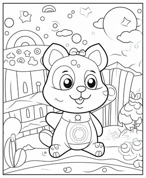 a migon coloring for child of a squirrel, Ai Generative