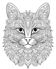 a mandala cat coloring, hd, png, Ai Generative