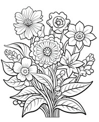 a beautiful illustration of a drawing in the shape of a bouquet of flowers, drawing for adults and children, ideal for relaxation activities, Ai Generative